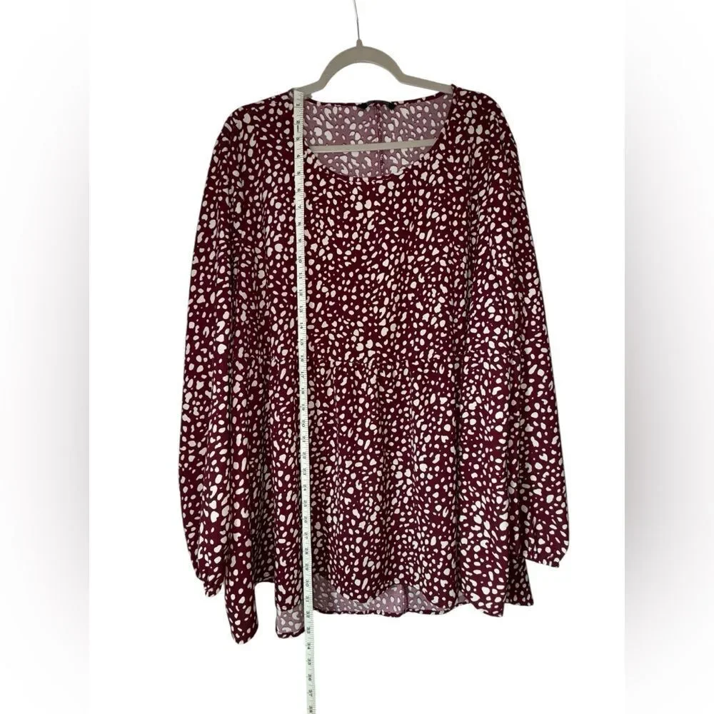 BloomChic Women's Burgundy Polka Dot Long Sleeve Patterned Tunic Size 22-24